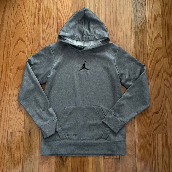 Nike Air Jordan Dri-Fit ThermaHoodie Carbon Heather Grey Boys Large - Picture 1 of 6